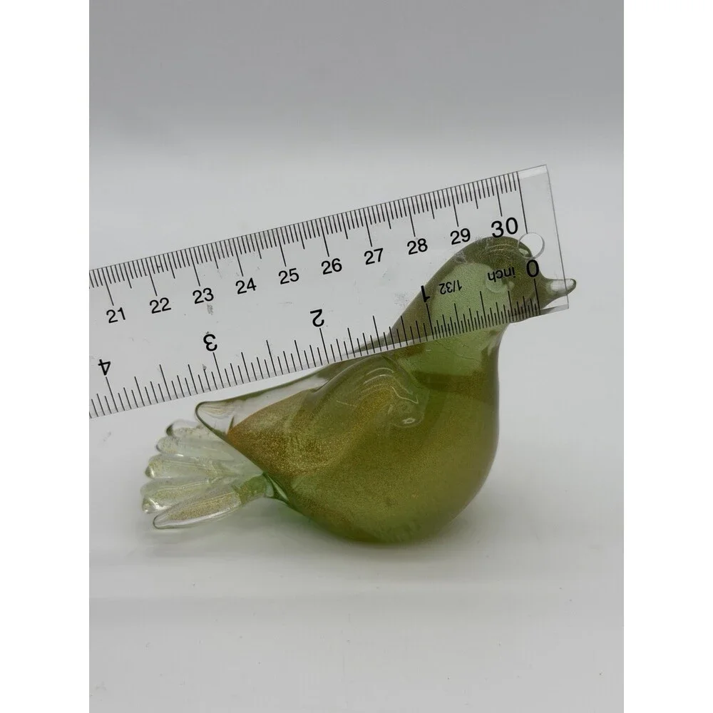 Formia Murano Italy Art Glass Green & Gold Flecked Bird Hand Blown Figurine